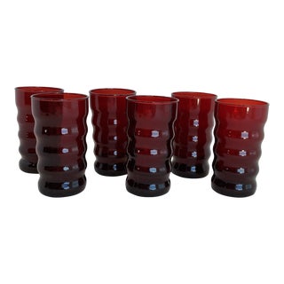 Vintage Anchor Hocking Fire King Whirly Twirly Royal Ruby Red Tumblers - Set of 6 For Sale