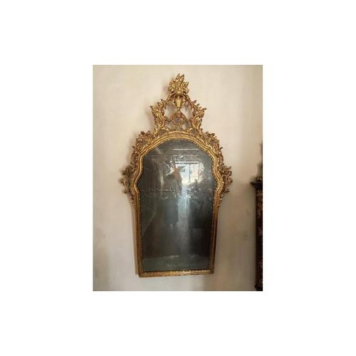 Large 18th Century Louis XV Mirror in Gilded Wood with Mercurized Mirror, in Good conditions. Designed before 1890