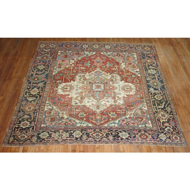 Zabihi Collection Large Antique Persian Square Heriz Rug - 8'6" x 9'2" For Sale - Image 4 of 12