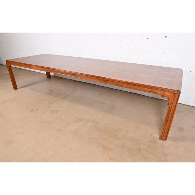 Mid 20th Century Mid 20th Century Drexel Heritage Mid-Century Hollywood Regency Oak and Burl Wood Dining Table For Sale - Image 5 of 11