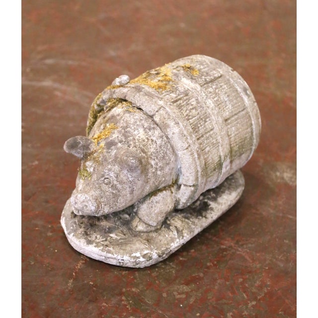 Light Gray Set of Two 19th Century French Weathered Concrete Pig Garden Sculptures For Sale - Image 8 of 11