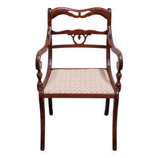 Vintage Antique Solid Mahogany Traditional Duncan Phyfe Style Dining Arm Chair For Sale