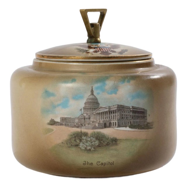 Early 20th Century Tobacco Humidor Jar With Scene of Mount Vernon and the Capital For Sale