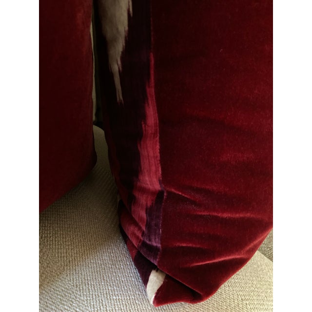 Pair of 22" Custom Schumacher Kashgar Ikat Velvet Pillows Pattern 176102 in Ruby Plum For Sale - Image 13 of 18