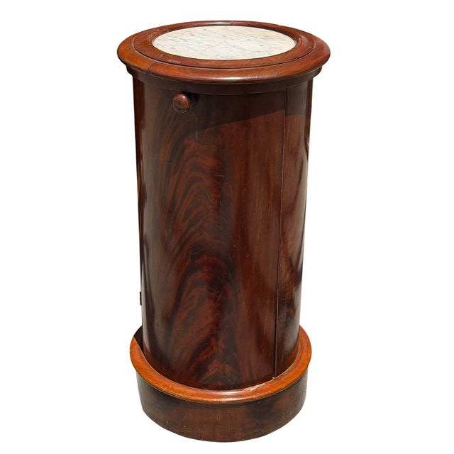 Antique Biedermeier Flame Mahogany Marble Top Column Pedestal Table.