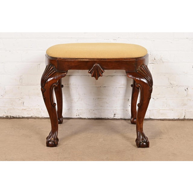 English Baker Furniture Historic Charleston Chippendale Carved Mahogany Stool or Ottoman For Sale - Image 3 of 11