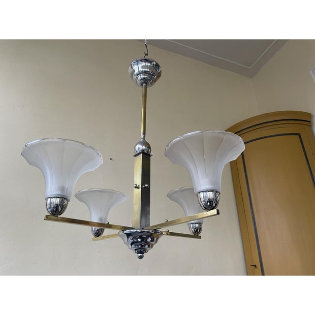 Ceiling Lamp with Tulip-Shaped Frosted Glass Bowls, 1930s For Sale - Image 15 of 15