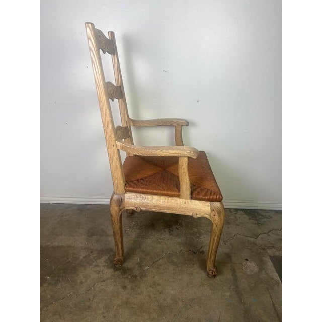 Set of Eight French Country Ladder Back Dining W/ Rush Seats For Sale In Los Angeles - Image 6 of 12