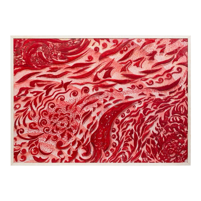 Red Scagliola Art Decorated in Relief Wall Panel by Cupioli For Sale
