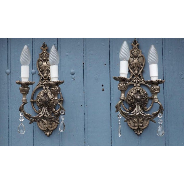 Italian Hollywood Regency Crystal Sconces in Silvered Metal, 1960s, Set of 2 For Sale - Image 17 of 18