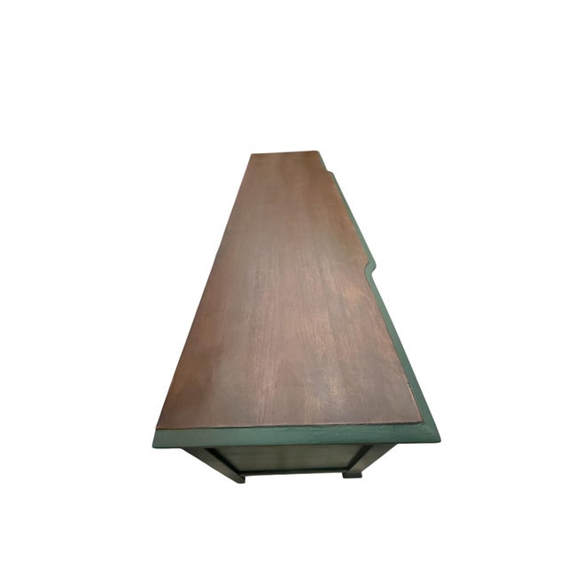 Wood Vintage Emerald Green Credenza Media Console With Walnut Finished Top For Sale - Image 7 of 10