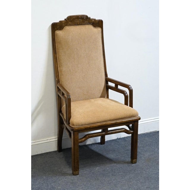 Bernhardt Bernhardt Furniture Solid Walnut Asian Chinoiserie Style Dining Arm Chair For Sale - Image 4 of 9