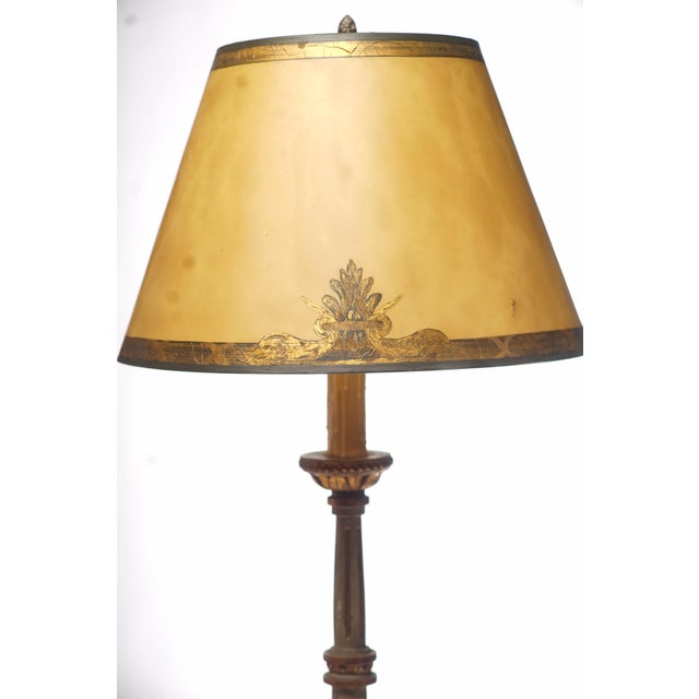 19th c. Giltwood and Painted Candle Lamp with custom Shade 47"H
