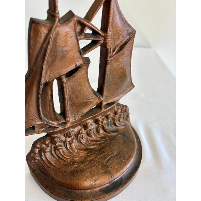 Early 20th Century Vintage Cast Iron Sailing Ship Bookend For Sale - Image 5 of 8