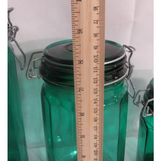 Mid 20th Century Mid 20th Century Mid-Century Modern Locking Top Green Glass for Pickling Storing - Set of 3 For Sale - Image 5 of 13
