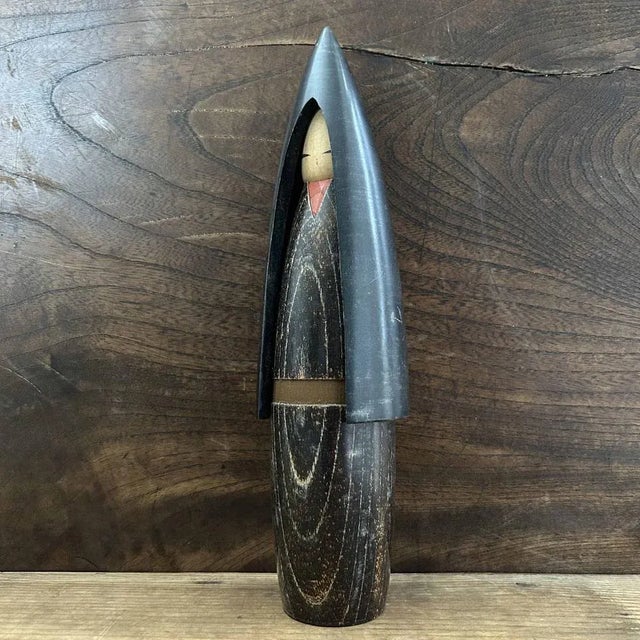 Black Fuyu No Shojo Winter Girl Sosaku Kokeshi by Shozan Shido, 1960s For Sale - Image 8 of 12