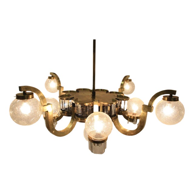 Big Art Deco Chandelier in Brass, 1930s For Sale
