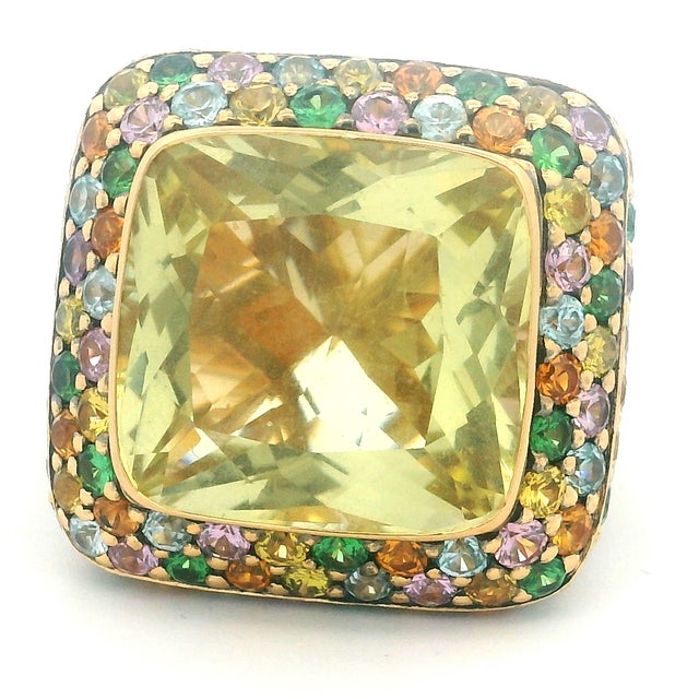 1980s Zorad Italian 18k Gold Citrine & Multi-Color Sapphire Statement Ring, Size 7.5 For Sale - Image 12 of 14