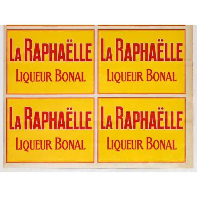 Art Deco 1920's French Vintage Alcohol Poster, La Raphaelle (Red Text/Yellow Background) For Sale - Image 3 of 4