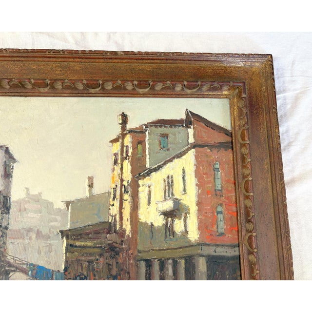Large Vintage Signed and Framed Painting on Canvas of Venice Canal For Sale - Image 14 of 17