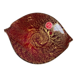 Murano Ruby Glass and Gold Swirl Bowl For Sale
