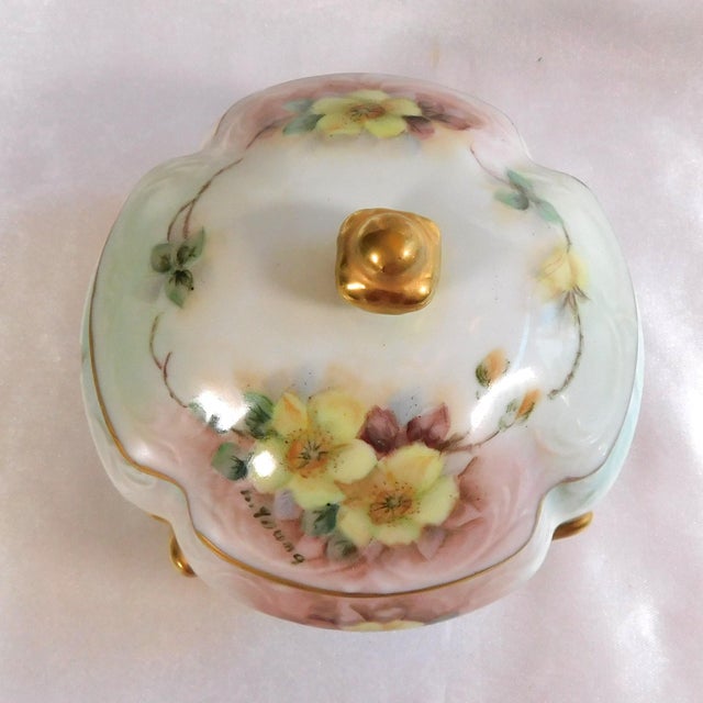 Ceramic 1960s Hand Painted and Signed Vanity Tray and Covered Vanity Jar For Sale - Image 7 of 14