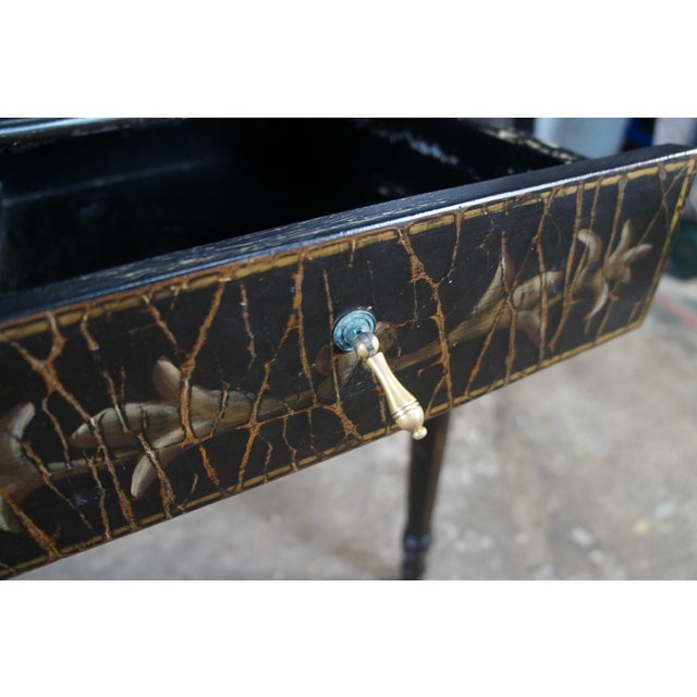 Wood Vintage Black Lacquer Chinoiserie Carlton House Neoclassical Writing Desk For Sale - Image 7 of 17
