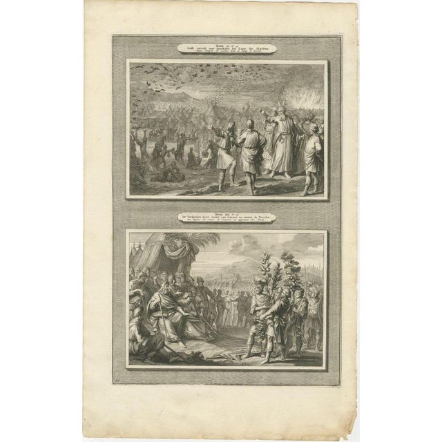 Baroque Pieter Mortier, Quails in the Camp and the Spies Return from Canaan, 1700, Engraving For Sale - Image 3 of 12