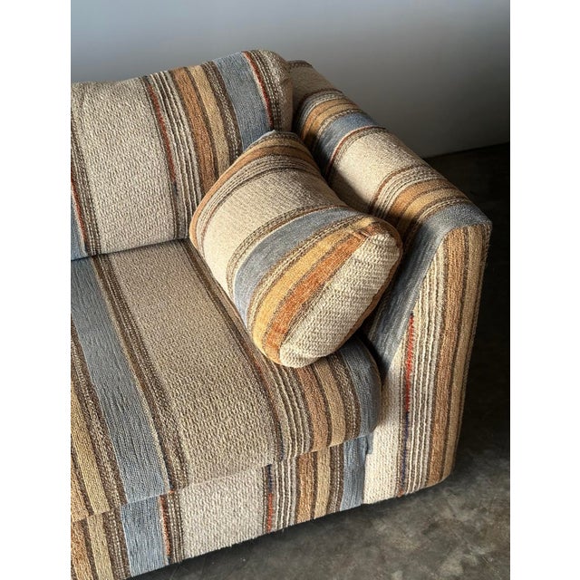 1970s Vintage Striped Woven Upholstery Three-Seat Sofa For Sale - Image 13 of 16