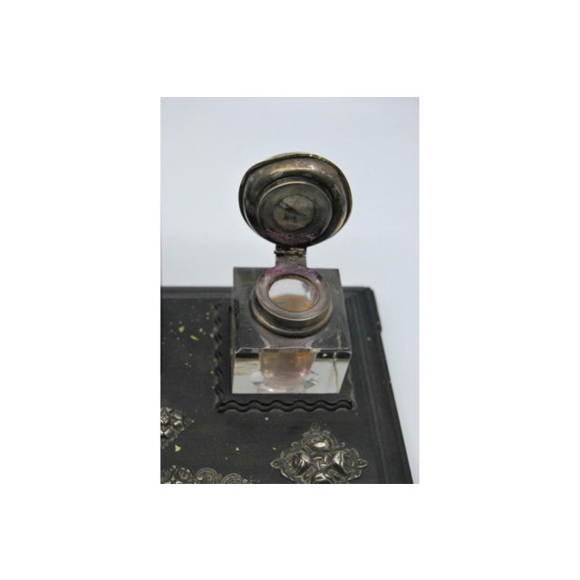 Metal Inkwells with Wooden Base For Sale - Image 7 of 13