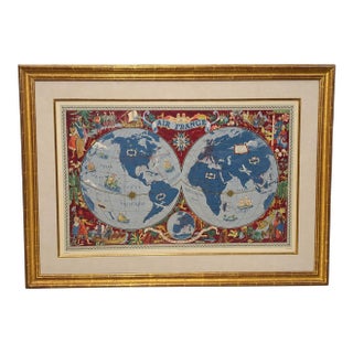 Lucien Boucher Air France Double-Hemisphere Planisphere Lithograph, France For Sale