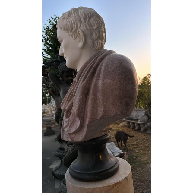 Stone Huge Bust of Roman Emperor, 1950, Marble For Sale - Image 7 of 12