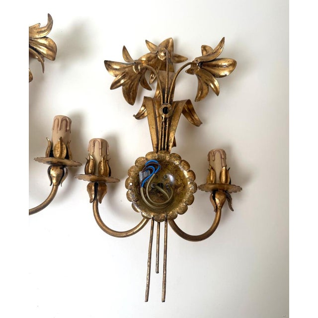 Italian Hollywood Regency Gilt Lily Sconces by Passeri, 1980s, Set of 2 For Sale - Image 13 of 14