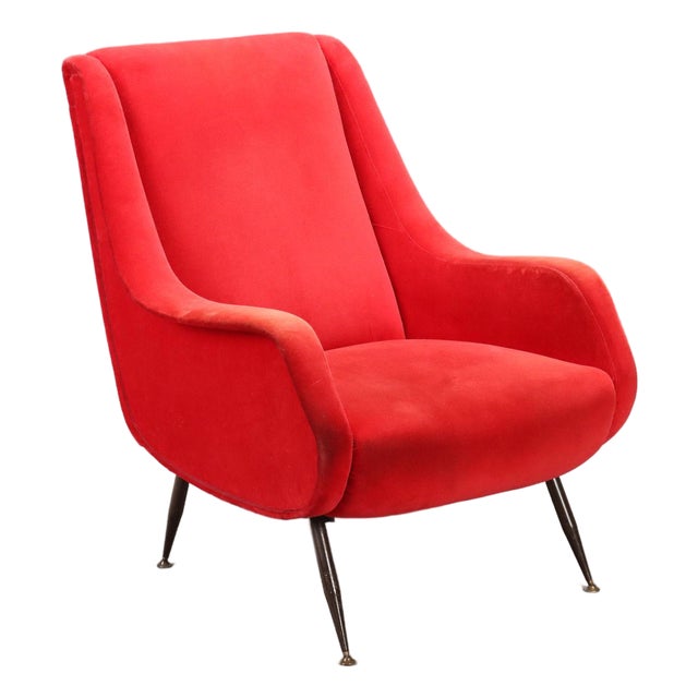 Vintage Red Velvet Chair, 1960s For Sale