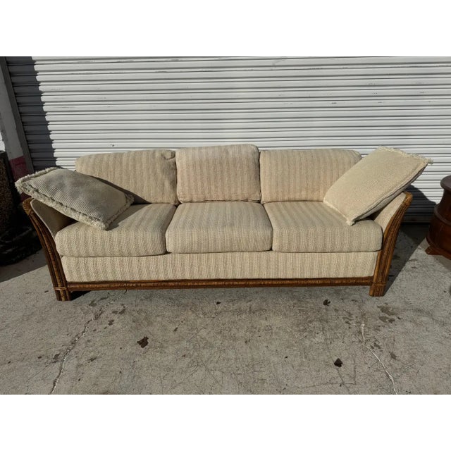 Late 20th Century Boho Chic 3 Seat Bamboo and Rattan Sofa For Sale - Image 10 of 10