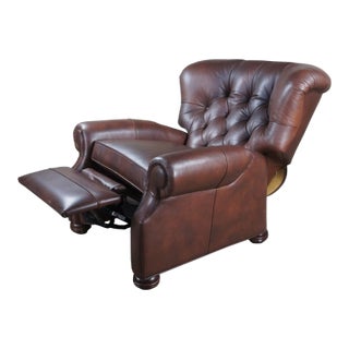 Vintage Ethan Allen Cromwell Tufted Genuine Leather Recliner For Sale