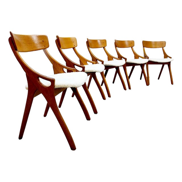 Vintage Danish Dining Chairs by Arne Hovmand Olsen for Mogens Kold, 1960s, Set of 5 For Sale