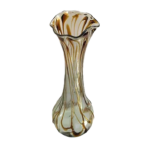 Large Art Nouveau Glass Vase with Amber Threading, 1910s