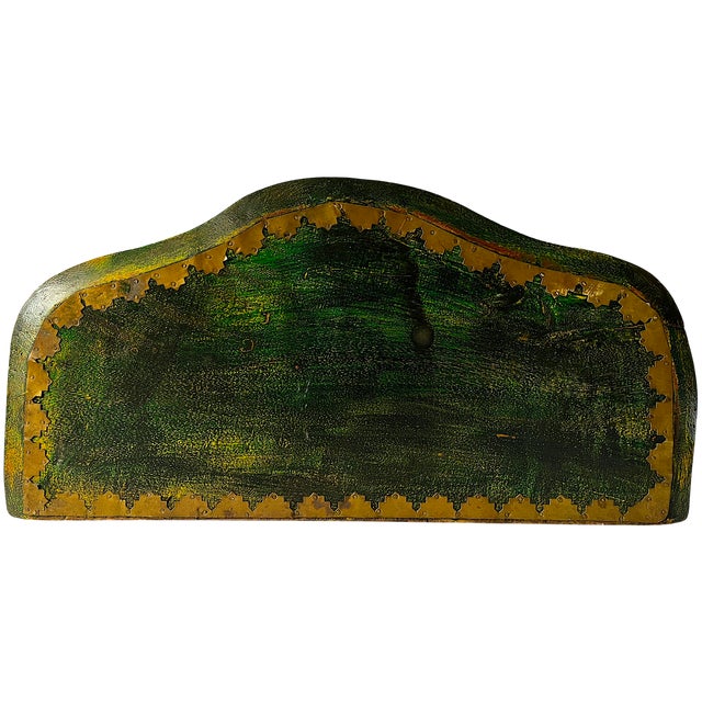 Hans Kögl Mid-Century Florentine-Style Artisan-Made Painted Green Wood & Brass Demilune Wall Console Shelf With Stylized Fish Bracket For Sale - Image 4 of 10