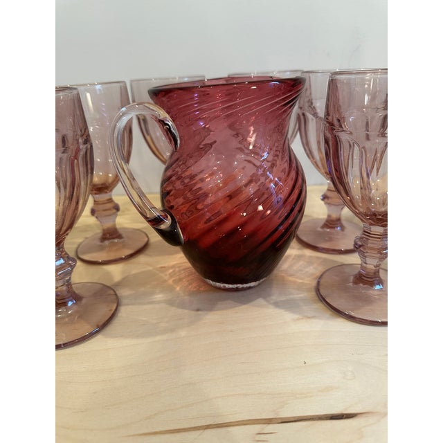 Libbey Glass Co. Vintage Gibraltar "Plum Rose" Libby Duratuff Set of 10 Glasses and Pitcher For Sale - Image 4 of 4