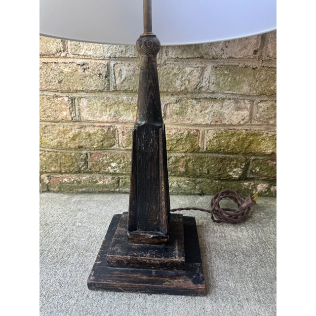 Vintage Black Wooden Table Lamp For Sale - Image 11 of 14