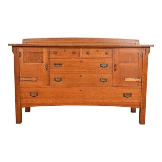 Limbert Antique Mission Oak Arts & Crafts Sideboard Buffet or Bar Cabinet, Circa 1900 For Sale