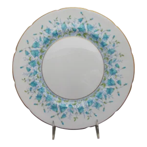 Coalport Turquoise Blue Flower Gilt Rim Harebell Bone China 10 3/4" Dinner Plate