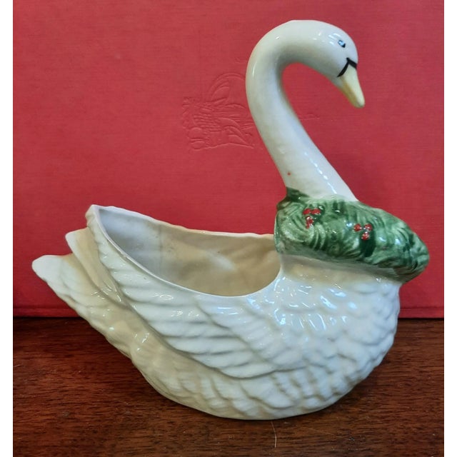 Christmas Pottery Wreath Ribbon Swan Vase For Sale - Image 4 of 6