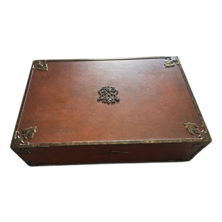 Theodore Alexander Althorp Style Leather and Mahogany Campaign Decorative Trunk For Sale