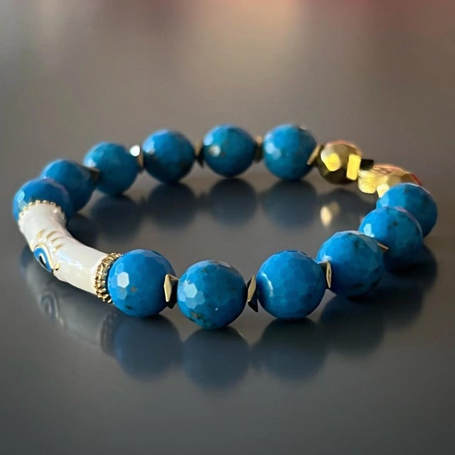 Evil Eye Design Turquoise Stone Calming Beaded Bracelet For Sale In Miami - Image 6 of 8