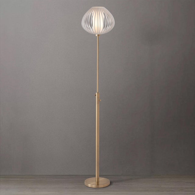 Mid-Century Modern Bloom Torchiere Floor Lamp 72" H - Weathered Brass, White Satin Shade, Dimmable, Bulb Included For Sale - Image 3 of 7