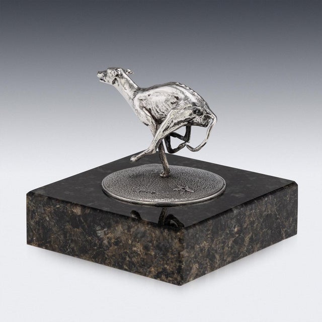 Vintage 20th Century English Silver Greyhound Statue on Granite Base, 1994 For Sale - Image 3 of 12