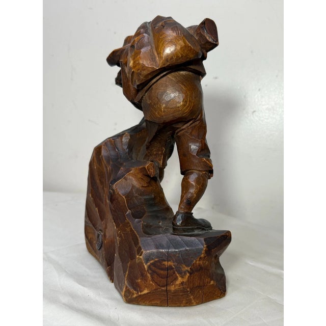 Share Antique Hand Carved Wood Folk Art Hunting Man With Rifle Sculpture Statue Figure For Sale - Image 9 of 14