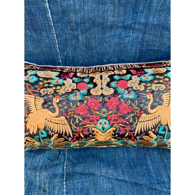 2020s Hollywood Regency Black, Turquoise & Gold Asian Chinoiserie Boudoir Pillow For Sale - Image 5 of 10